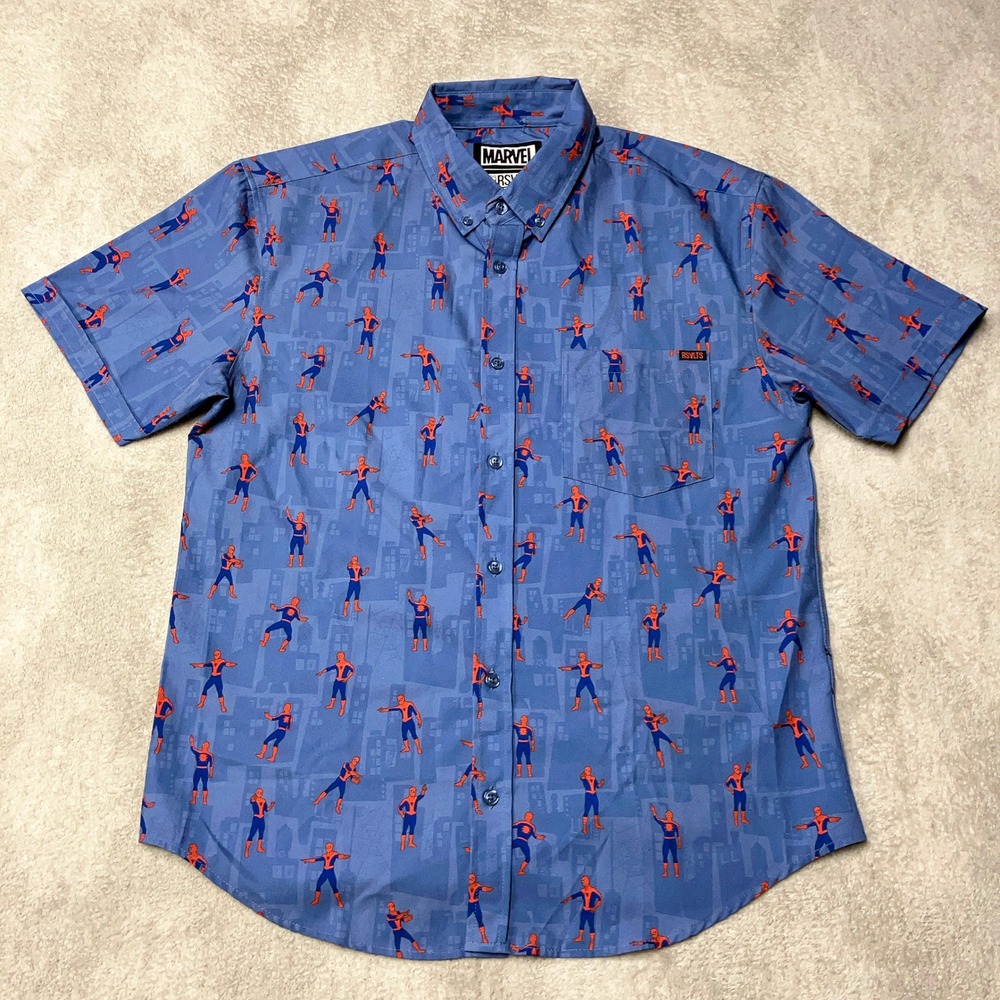 RSVLTS Spider-Man Pointing Meme Shirt Blue Kunuflex Short Sleeve  Mens Medium